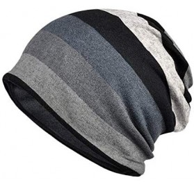 Skullies & Beanies Men Women's Cotton Baggy Slouchy Beanie Chemo Hat Cap Scarf - Gray Stripe - CB193TL6L8I $12.29