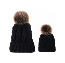Skullies & Beanies 2PCS Parent-Child Hat Warmer- Mommy and Me Cable Knit Winter Warm Hat Beanie - Black - C518KL7QHAS $13.34