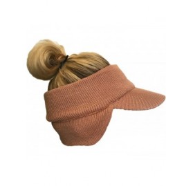 Visors Double Layer Knit Open Visor Brim Ear Flap Hat- Winter Visor Headband Ponytail Beanie - Beige - CB180359K66 $8.39