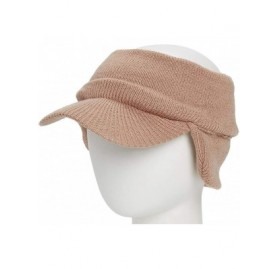 Visors Double Layer Knit Open Visor Brim Ear Flap Hat- Winter Visor Headband Ponytail Beanie - Beige - CB180359K66 $8.39