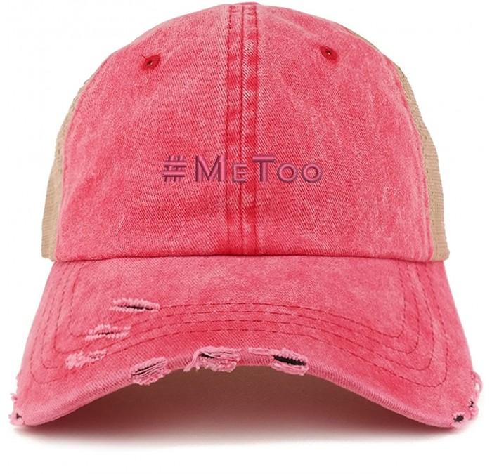 Baseball Caps MeToo Movement Hot Pink Embroidered Frayed Bill Trucker Mesh Cap - Red - CM188EXAGHY $33.16