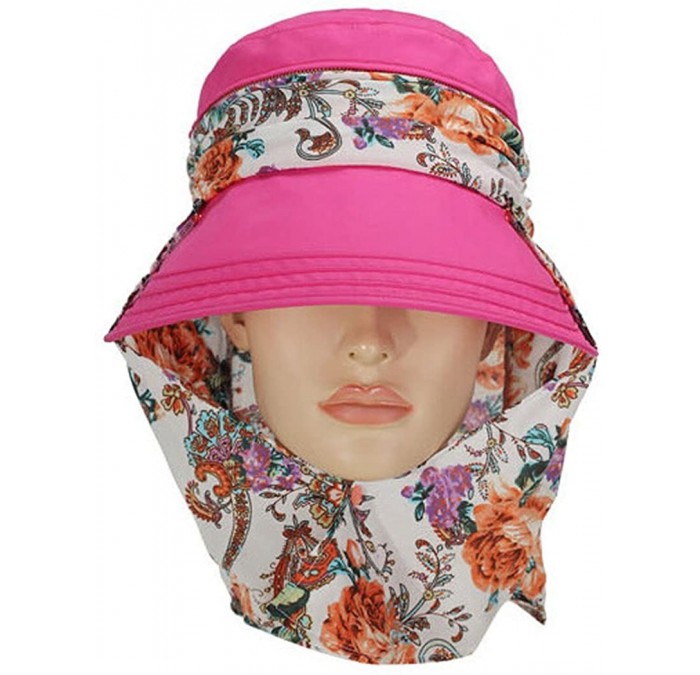 Skullies & Beanies Women Sun Hats Floral Wide Brim Beach Caps With Neck Flap UV Protection - Rosy Floral - C117Z3OOIH2 $16.12