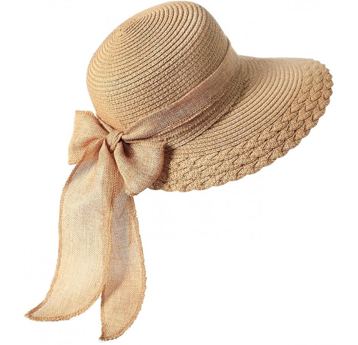 Sun Hats Elegant Wide Brim Floppy Sun Hat- Beach Hat for Women- Brown- One Size - CY194OTWRY5 $25.97