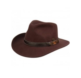 Fedoras Indiana Jones Style Men's Wool Felt Outback Fedora with Grosgrain or Faux Leather Band - He58brown - CM18LDKM3WL $41.86