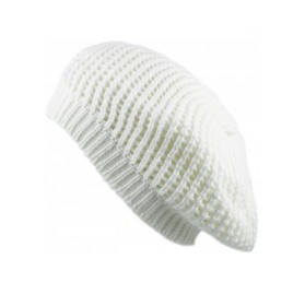 Berets 200H-008 Thick Knit Beret Tam Beanie Winter Hat - White - CD127OCL18X $13.23