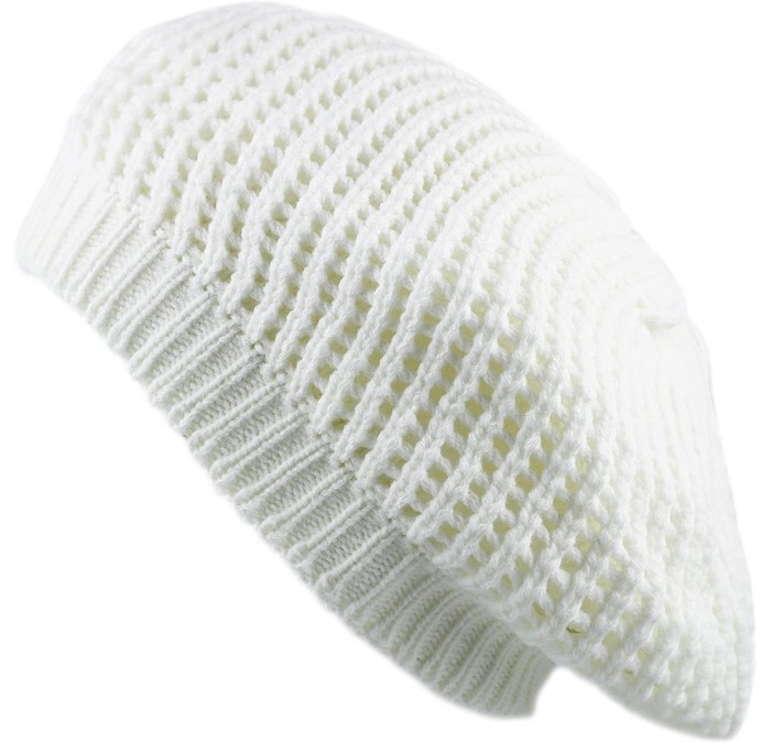Berets 200H-008 Thick Knit Beret Tam Beanie Winter Hat - White - CD127OCL18X $13.23