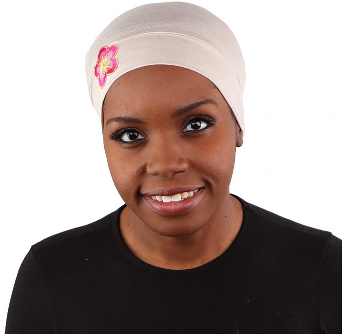 Skullies & Beanies Chemo Beanie Sleep Cap with Pink and Gold Flower - Beige - CI18E0SKRY3 $37.99