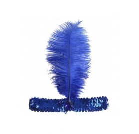 Headbands Roaring 20's Sequined Showgirl Flapper Headband Black with Feather Plume - Blue - CD12KHEGMBB $8.81