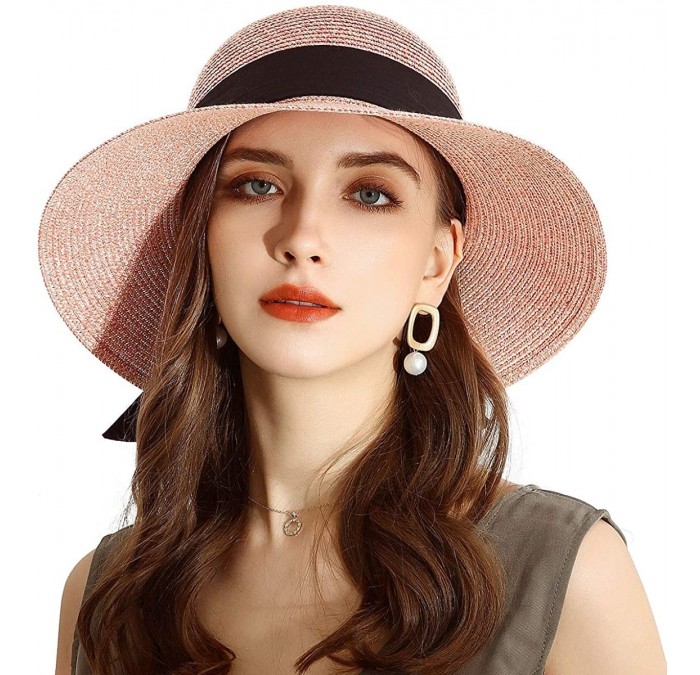 Sun Hats Womens Straw Sun Hats Wide Brim Foldable Beach Hats UV UPF 50+ Summer Sun Travel Hat for Women - C4196GZEZ07 $37.59