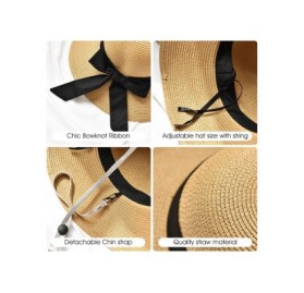 Sun Hats Womens Straw Sun Hats Wide Brim Foldable Beach Hats UV UPF 50+ Summer Sun Travel Hat for Women - C4196GZEZ07 $17.45