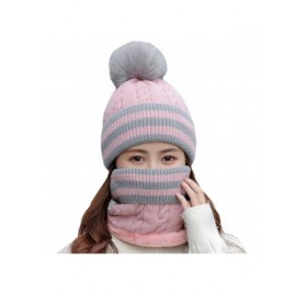 Skullies & Beanies 2 Pcs Beanie Hat Scarf Set for Women Winter Warm Fleece Lined Knitted Hat Earflap Ski Hat with Pompom - Pi...