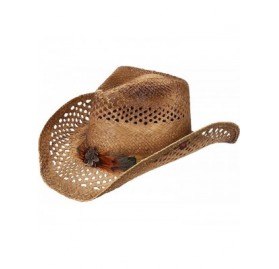 Cowboy Hats Women's Shawnee Feather Hat Band Straw Cowgirl Brown One Size - C3111OY2MQ3 $48.16