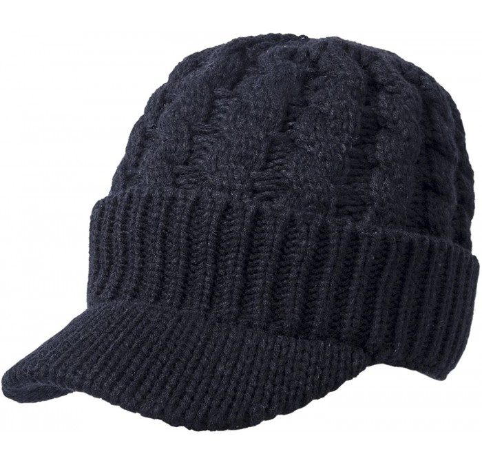 Skullies & Beanies Womens Winter Beanie Hat Warm Knitted Slouchy Wool Hats Cap with Visor - B-black - CE185KZKC95 $17.04