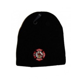 Baseball Caps 8" Black Fire Fighter Dept. First in Last Out Embroidered Beanie Skull Cap Hat - CI12NYF2UGK $8.17