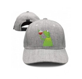 Baseball Caps Kermit The Frog"Sipping Tea" Adjustable Red Strapback Cap - Afunny-green-frog-sipping-tea-24 - CW18ICAZGGU $32.04