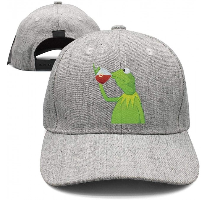 Baseball Caps Kermit The Frog"Sipping Tea" Adjustable Red Strapback Cap - Afunny-green-frog-sipping-tea-24 - CW18ICAZGGU $32.04