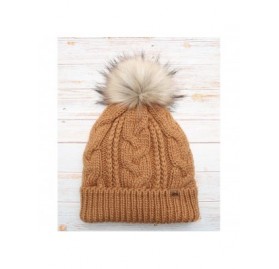 Skullies & Beanies Women's Soft Faux Fur Pom Pom Slouchy Beanie Hat with Sherpa Lined- Thick- Soft- Chunky and Warm - Camel -...