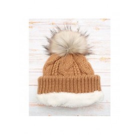 Skullies & Beanies Women's Soft Faux Fur Pom Pom Slouchy Beanie Hat with Sherpa Lined- Thick- Soft- Chunky and Warm - Camel -...