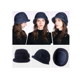 Bucket Hats Women Winter Wool Bucket Hat 1920s Vintage Cloche Bowler Hat with Bow/Flower Accent - 00769_blue - C618YETG6M2 $1...
