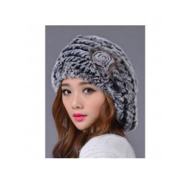 Berets Women's Winter Rex Rabbit Fur Beret Hat with Fur Flower - Grey - C812NQYLCLJ $39.84