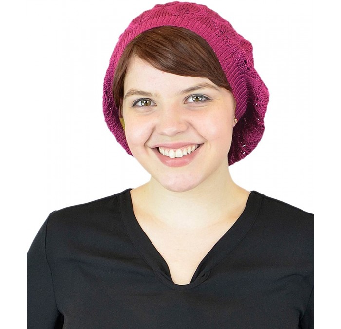 Berets Women's Without Flower Accented Stretch French Beret Hat - Hot Pink - CW1272JQ3QN $20.05