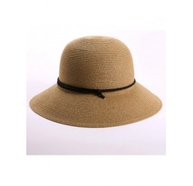 Sun Hats Womens Wide Brim Sun Hat with Wind Lanyard UPF Summer Straw Sun Hats for Women - Khaki - CI18CQMYTEL $24.27