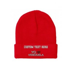 Skullies & Beanies Custom Beanie for Men & Women Yo Amo Venezuela Embroidery Acrylic Skull Cap Hat - Red - C618ZWOLWKY $20.45