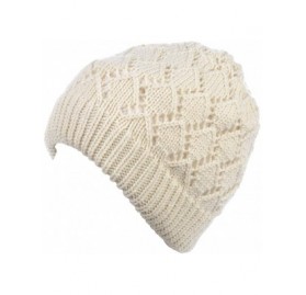 Skullies & Beanies Womens Winter Knit Plush Fleece Lined Beanie Ski Hat Sk Skullie Various Styles - Diamond Ivory - CG18UUQIG...