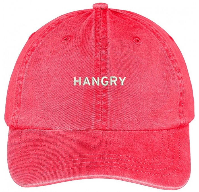 Baseball Caps Hangry Embroidered Pigment Dyed Washed Cotton Cap - Red - C512KIK480V $32.94