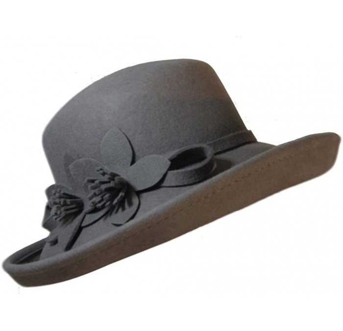 Sun Hats Large Brim Wool Double Flower Taupe Winter Church Hat - CM1183QX3X1 $35.99