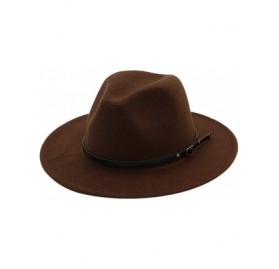 Fedoras Women's Vintage Fedora Hat Lady Retro Wide Brim Hat with Belt Buckle Unisex Classic Cotton Panama Hat - Coffee - CU19...