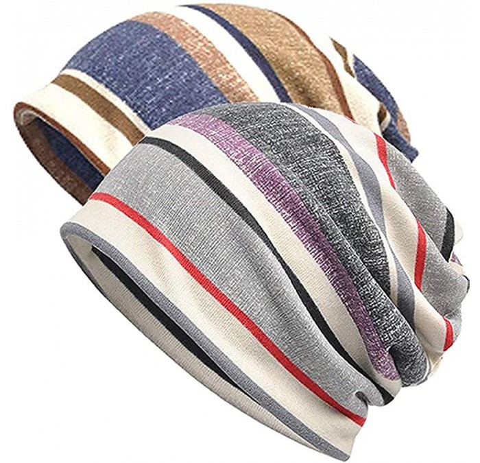Skullies & Beanies Women Cotton Beanie Lace Soft Sleep Cap Slouchy Chemo Hats - Stripe 02 - CA196D7C8T4 $23.81
