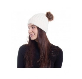 Skullies & Beanies Women's Winter Knitted Faux Fur Double Pom Pom Beanie Hat w/Lush Lining - White Hat Coffee Ball - CS18KDNH...