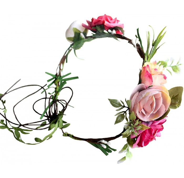 Headbands Adjustable Flower Headband Hair Wreath Floral Garland Crown Halo Headpiece with Ribbon Boho Wedding Festival - B - ...