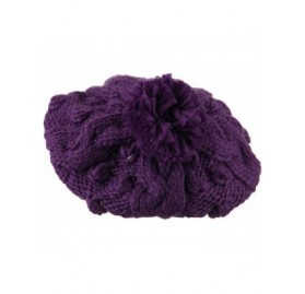 Berets Twist Beret Knitted with Pom Pom - Purple - CC11I67KZ33 $21.91