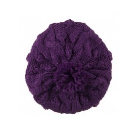 Berets Twist Beret Knitted with Pom Pom - Purple - CC11I67KZ33 $21.91