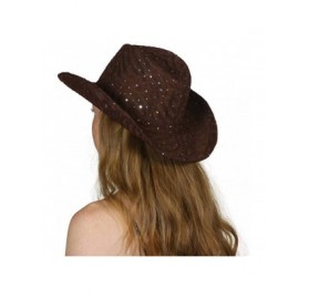 Cowboy Hats Glitter Sequin Trim Cowboy Hat - Brown - CZ11UHFEBCN $43.45