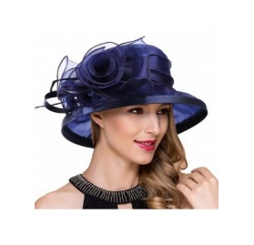 Bucket Hats Lady Church Derby Dress Cloche Hat Fascinator Floral Tea Party Wedding Bucket Hat S051 - S043-navy - CG18EHQ6S7A ...